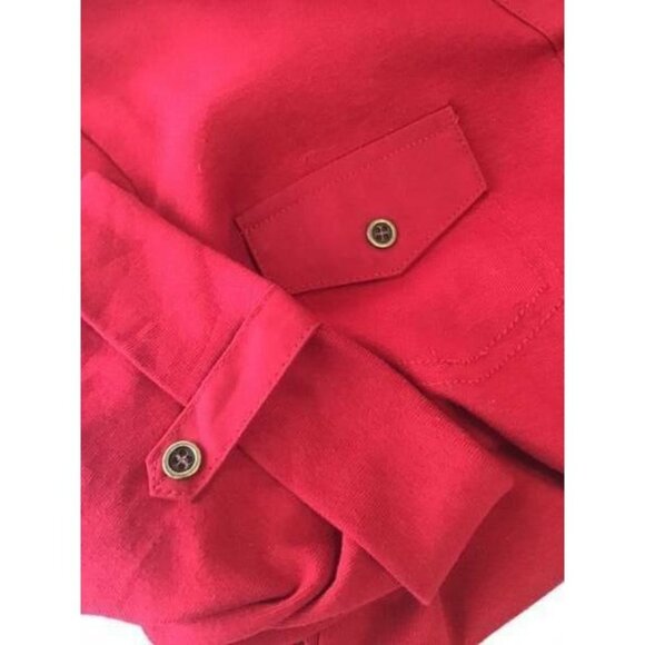 AVA & VIV Top Plus 1X Red Tunic Collar V-Neck Shor - Picture 4 of 6